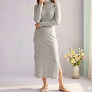 Daily Practice Gray Rib Knit Long Sleeve Mock Neck Dress Size X Large